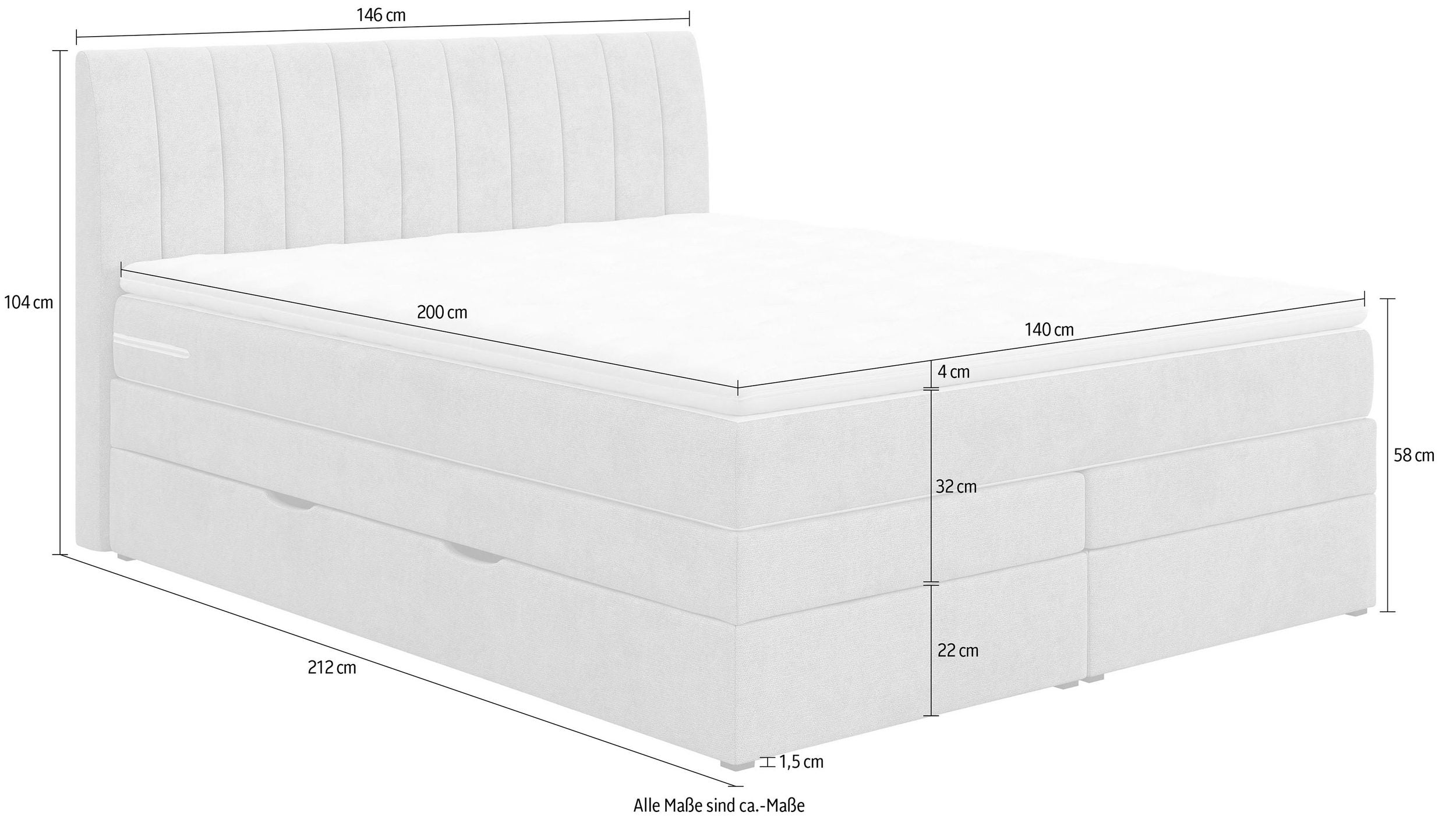 Boxspringbett 140cm Shark inkl. Bettkasten und Topper