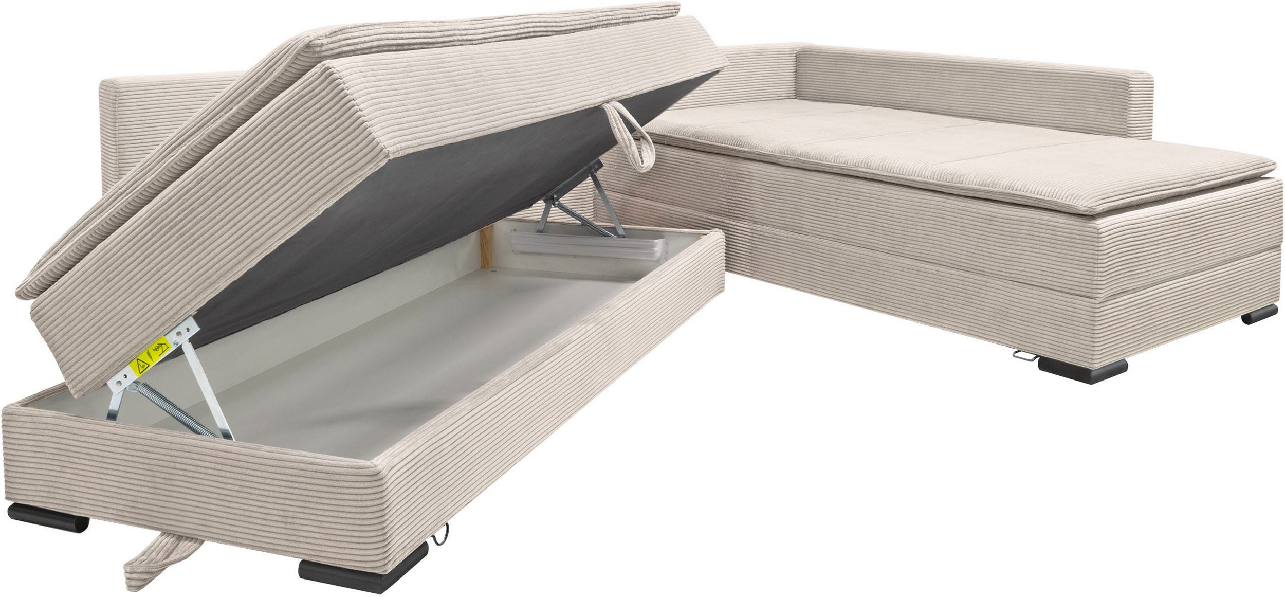 Ecksofa in taupe mit Dauer-Schlaffunktion + integrierten Boxspringbett 180x200cm
