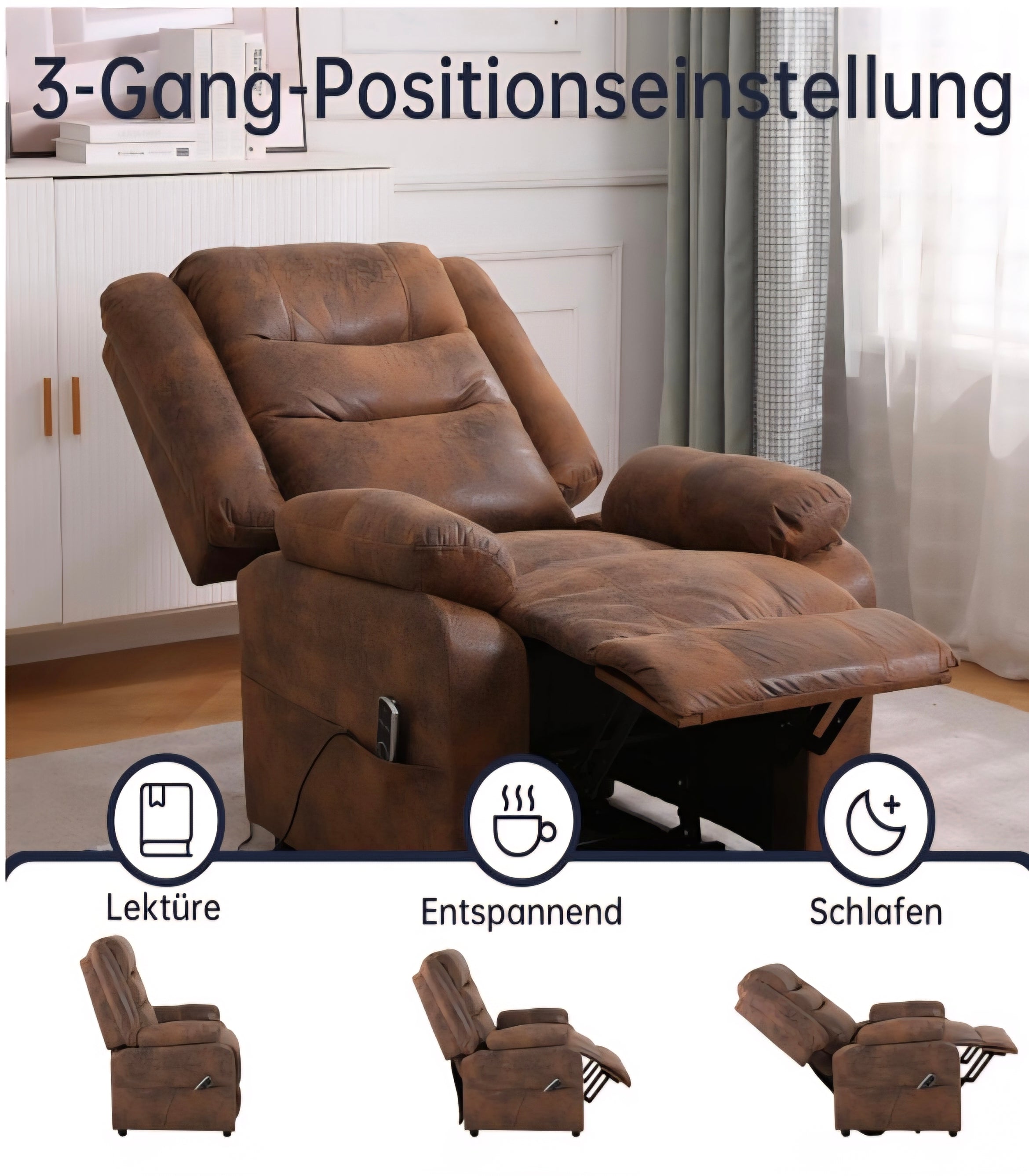 TV-Sessel elektrisch,  mit Aufstehhilfe und Massagefunktion