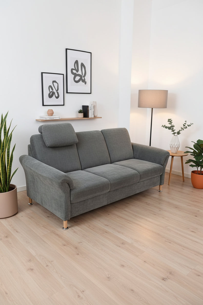 2 x 3 Sitzer + Sessel in grau