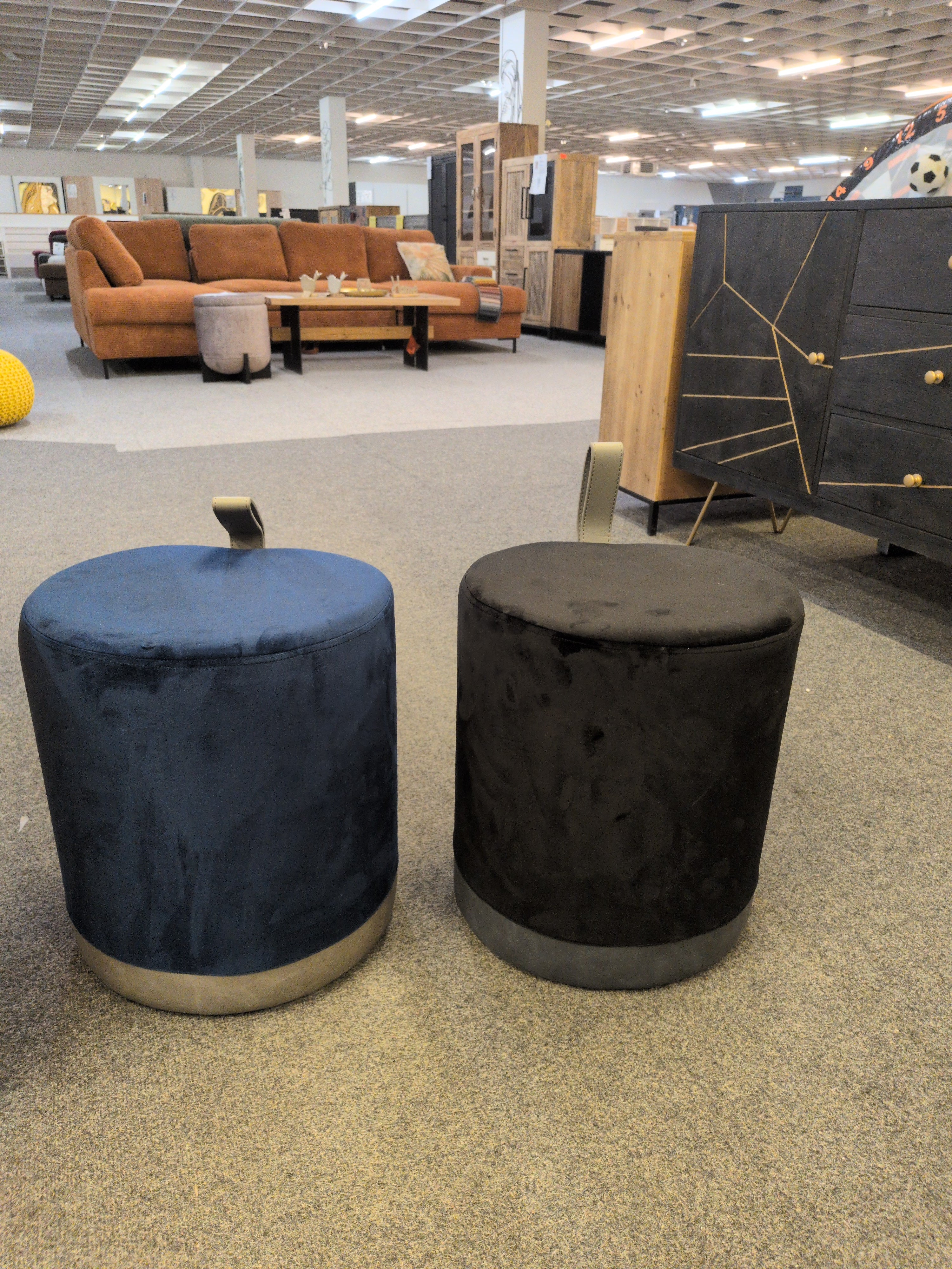 Fußhocker / Blau und Schwarz