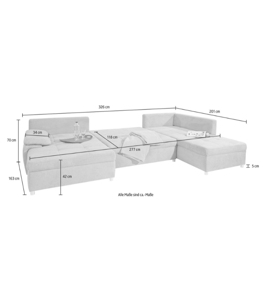 Wohnlandschaft mit Bettfunktion und Bettkasten