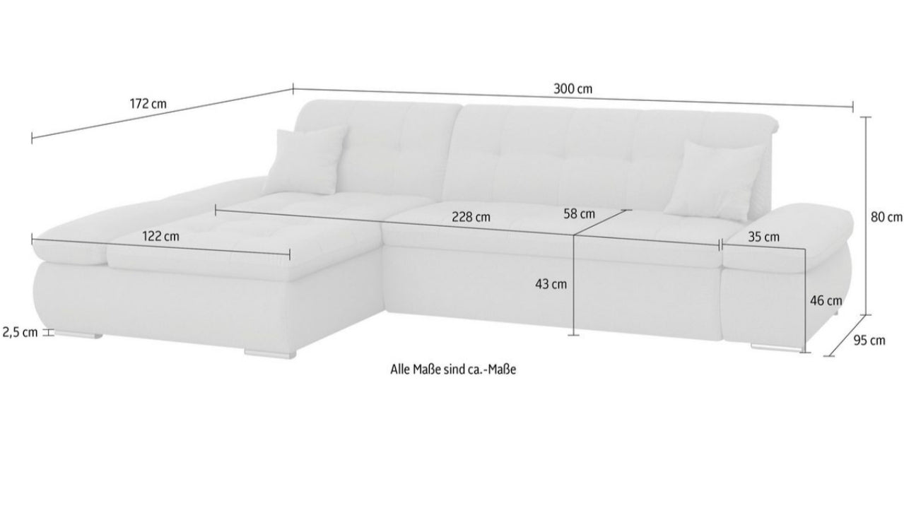 Ecksofa Cord Grau