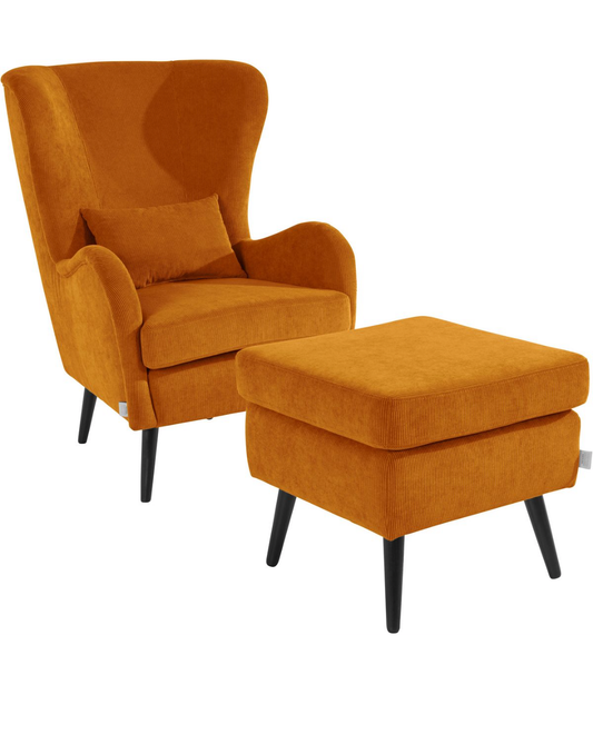 Cord Sessel inklusive Hocker Gelb